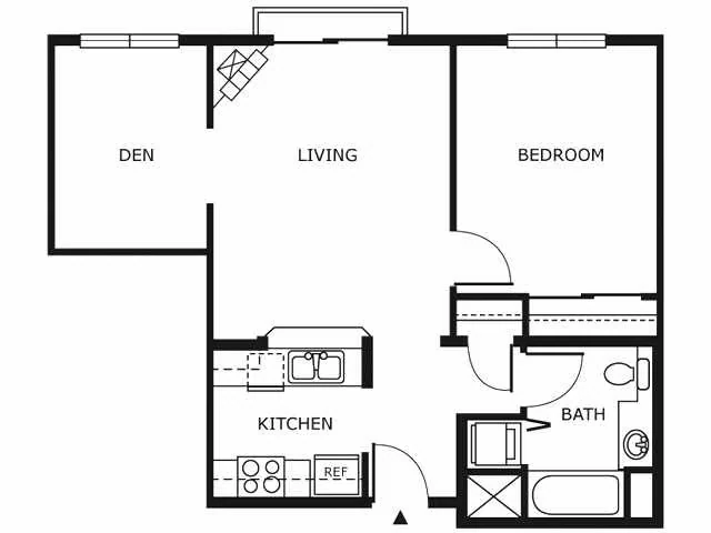 1 Bed 1 Bath A3 113 floor plan